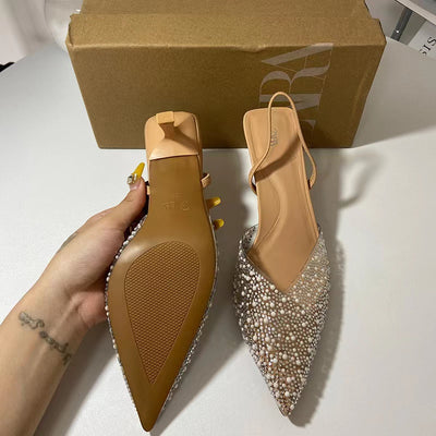ZARA HIGH-Heel SLINGBACK Shoes With Faux Pearls