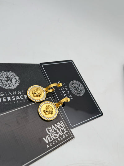 VERSACE CRYSTAL LA MEDUSA GRECA EARRINGS