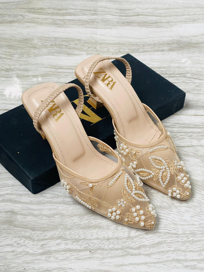 ZARA EMBROIDERED NET PUMPS