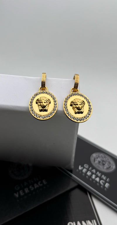 VERSACE CRYSTAL LA MEDUSA GRECA EARRINGS