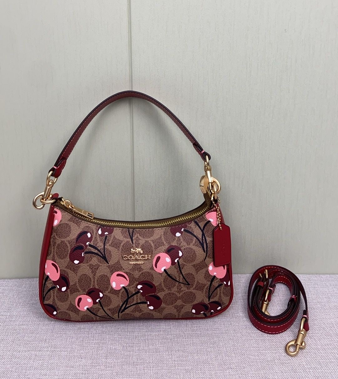 COACH TERI SHOULDER BAG WITH CHERRY PRINT