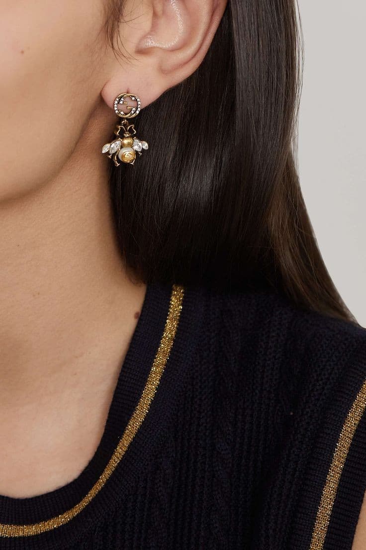 GUCCI Bee-MOTIF CRYSTAL AND FAUX-PEARL EARRINGS