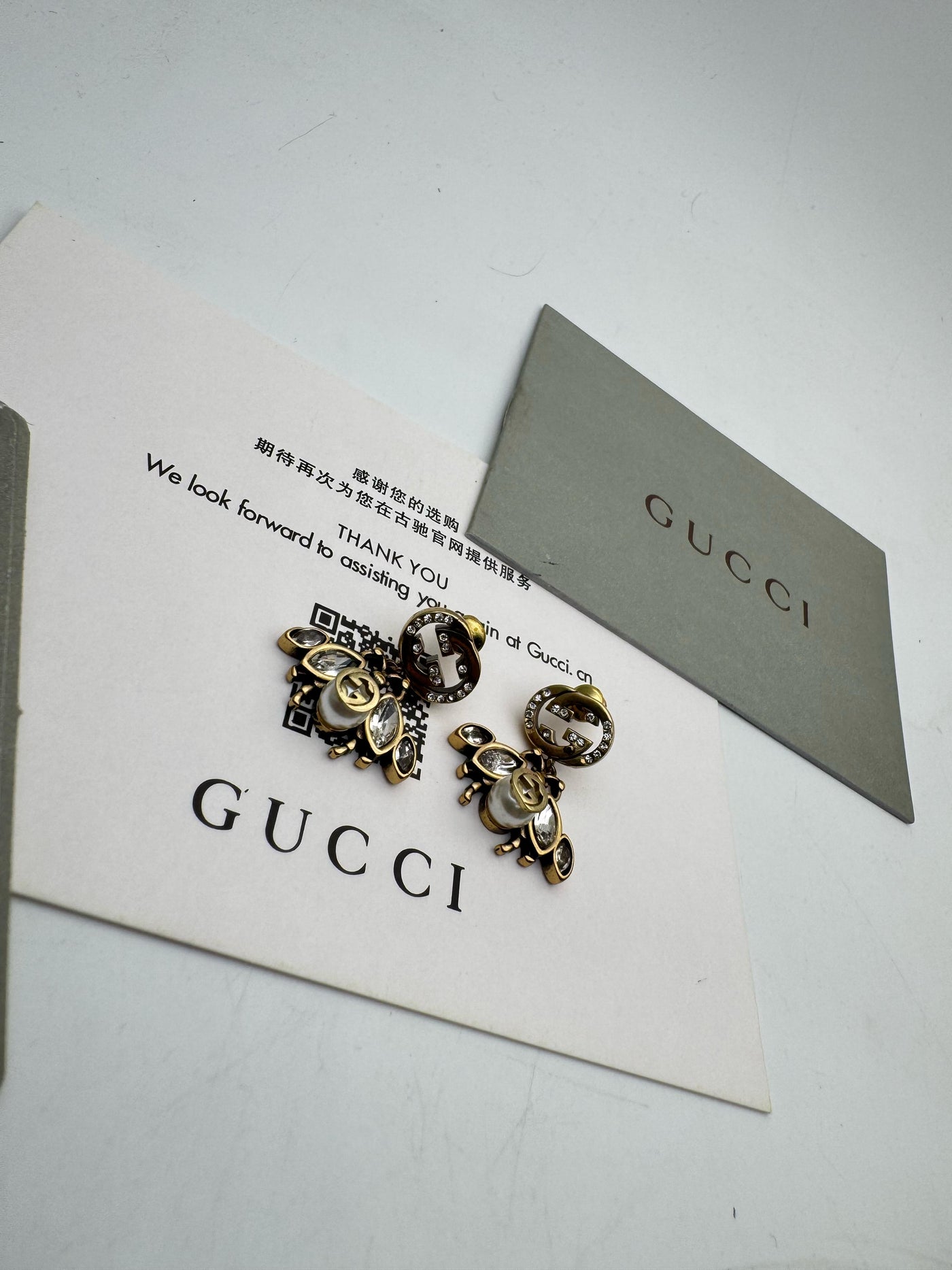 GUCCI Bee-MOTIF CRYSTAL AND FAUX-PEARL EARRINGS