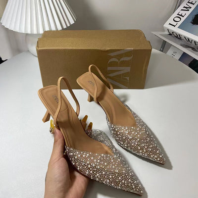 ZARA HIGH-Heel SLINGBACK Shoes With Faux Pearls