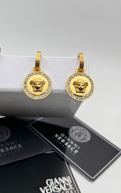 VERSACE CRYSTAL LA MEDUSA GRECA EARRINGS