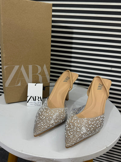 ZARA HIGH-Heel SLINGBACK Shoes With Faux Pearls