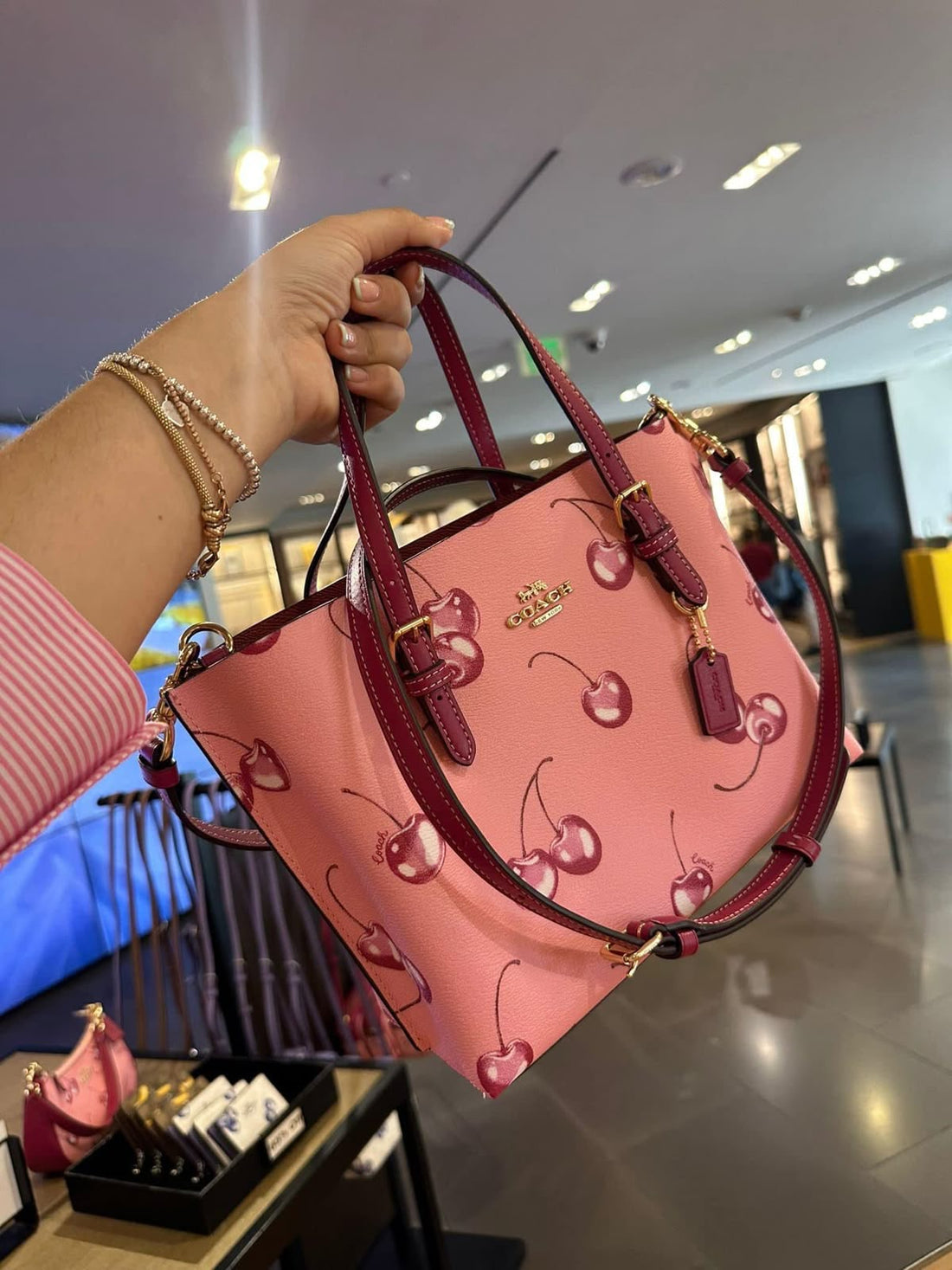 🍒COACH MOLLIE TOTE BAG 25 SIGNATTURE Canvas Cherry Print