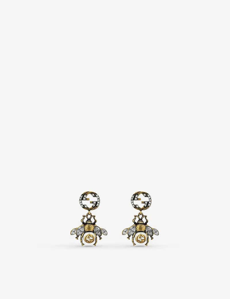 GUCCI Bee-MOTIF CRYSTAL AND FAUX-PEARL EARRINGS