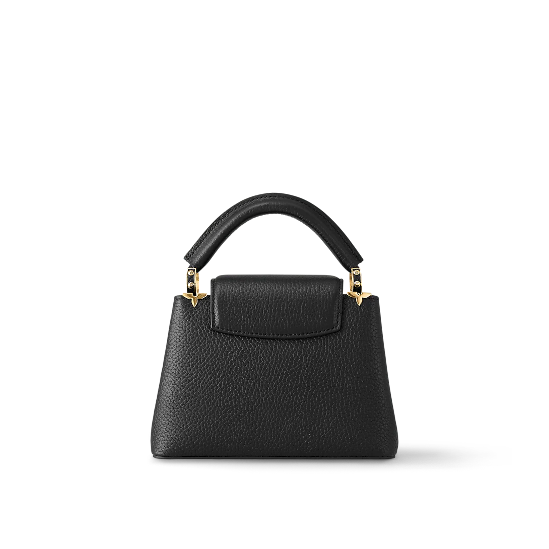 LOUIS VUITTON
BLACK TAURILLON LEATHER FLOWER  CAPUCINES PM BAG
