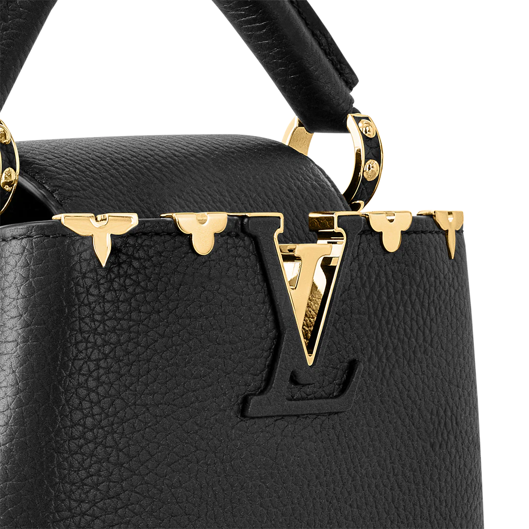 LOUIS VUITTON
BLACK TAURILLON LEATHER FLOWER  CAPUCINES PM BAG