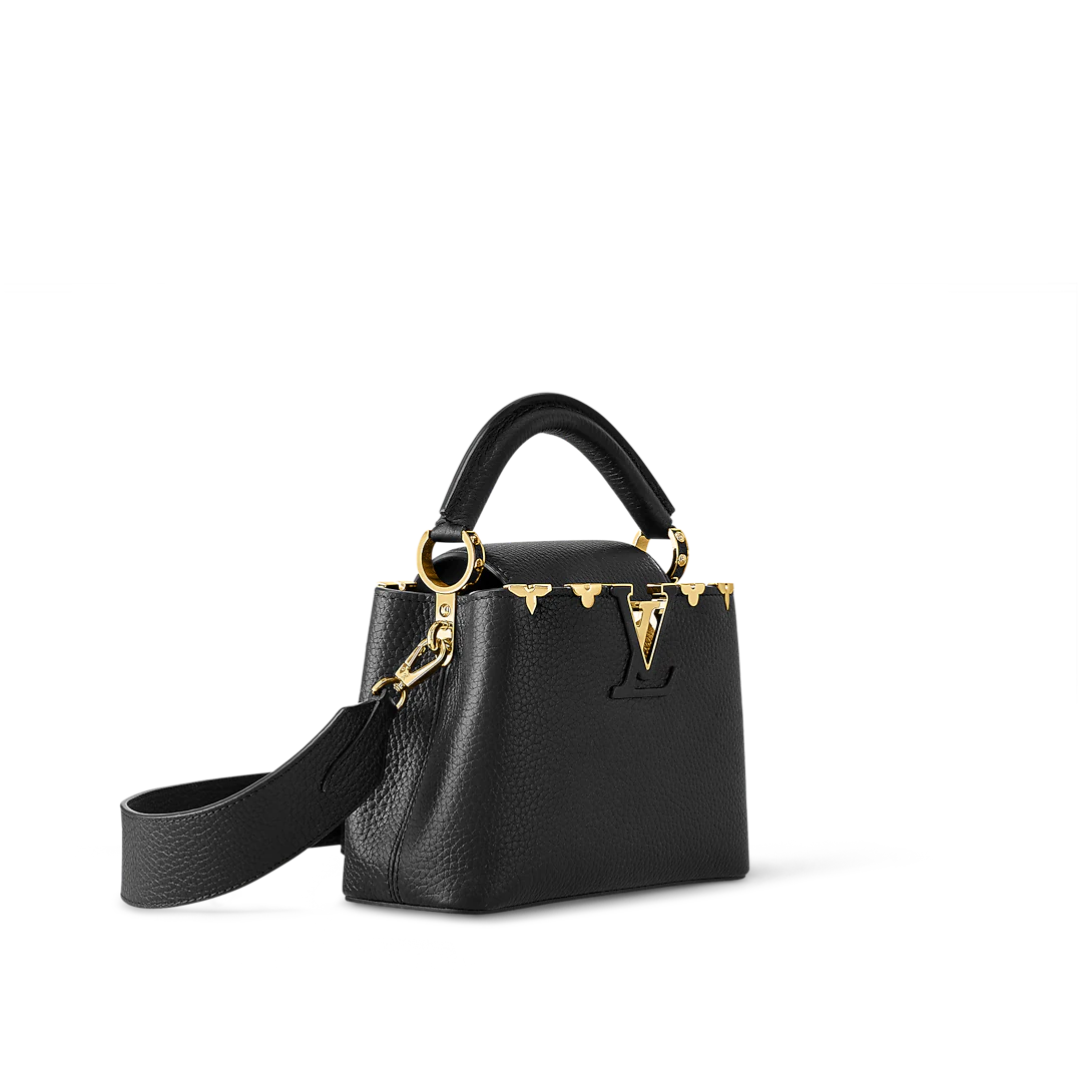 LOUIS VUITTON
BLACK TAURILLON LEATHER FLOWER  CAPUCINES PM BAG