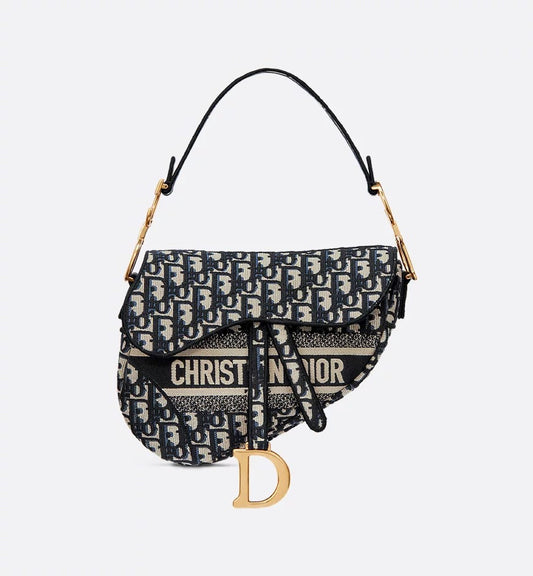 CHRISTIAN DIOR SADDLE BAGS 
BLUE DIOR OBLIQUE EMBROIDERY