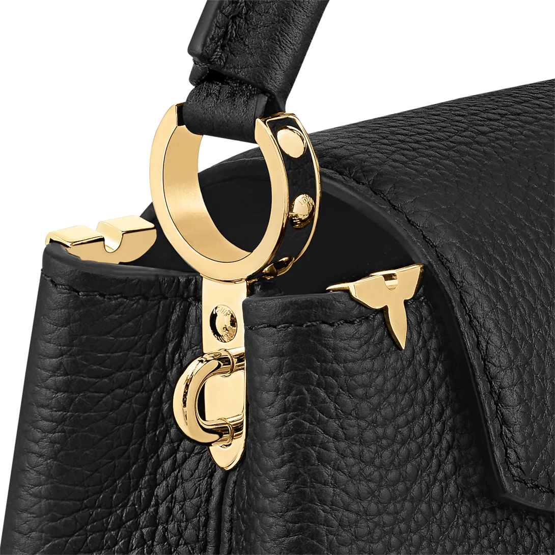 LOUIS VUITTON
BLACK TAURILLON LEATHER FLOWER  CAPUCINES PM BAG