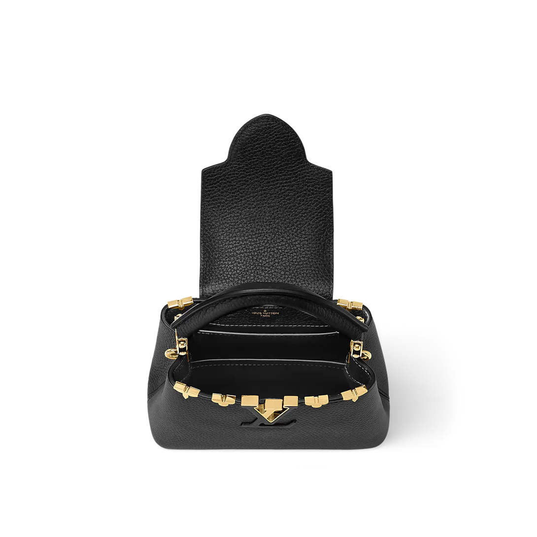LOUIS VUITTON
BLACK TAURILLON LEATHER FLOWER  CAPUCINES PM BAG