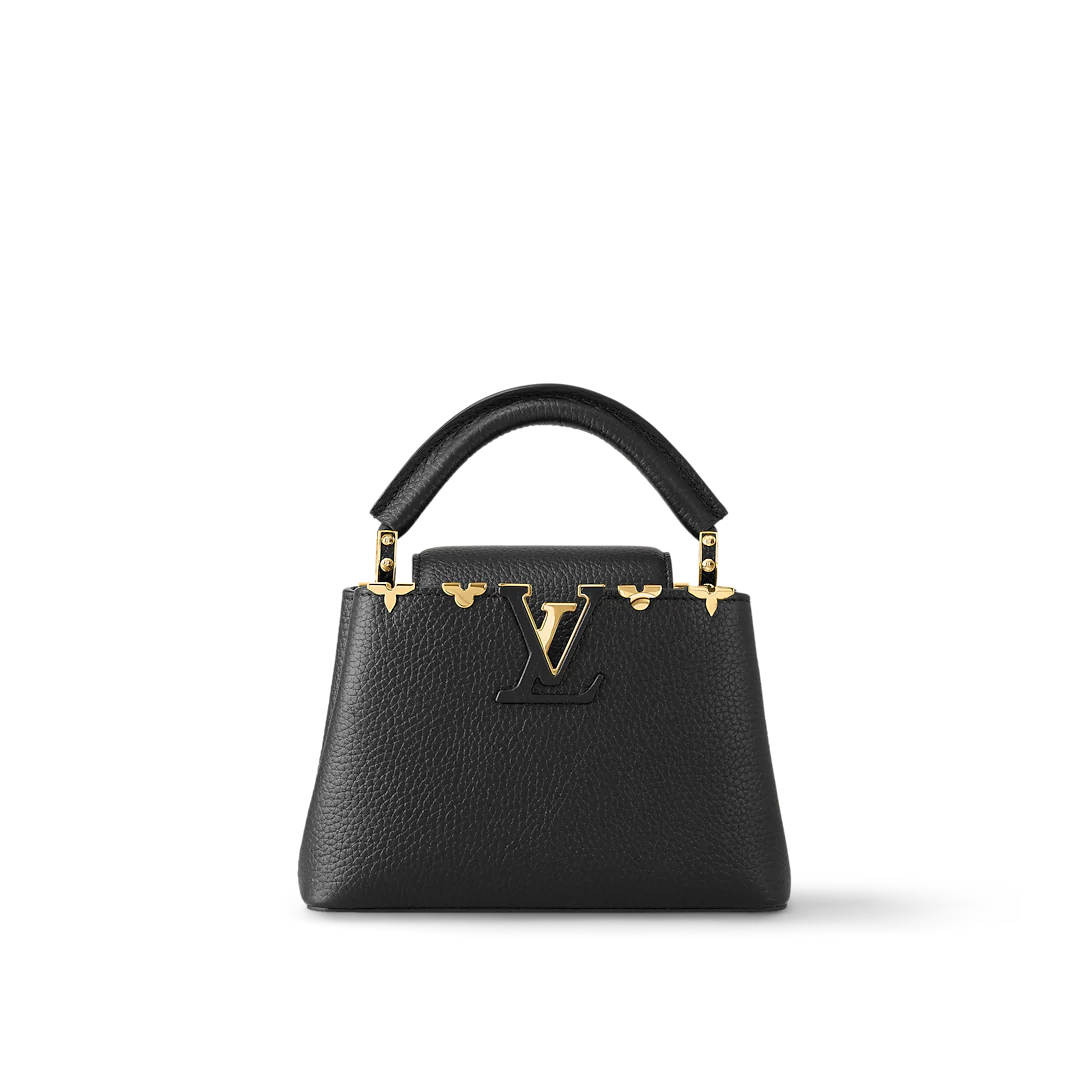 LOUIS VUITTON
BLACK TAURILLON LEATHER FLOWER  CAPUCINES PM BAG
