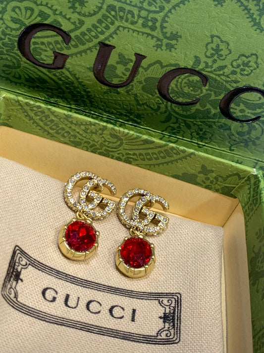 GUCCI GG RED STONE EARRING