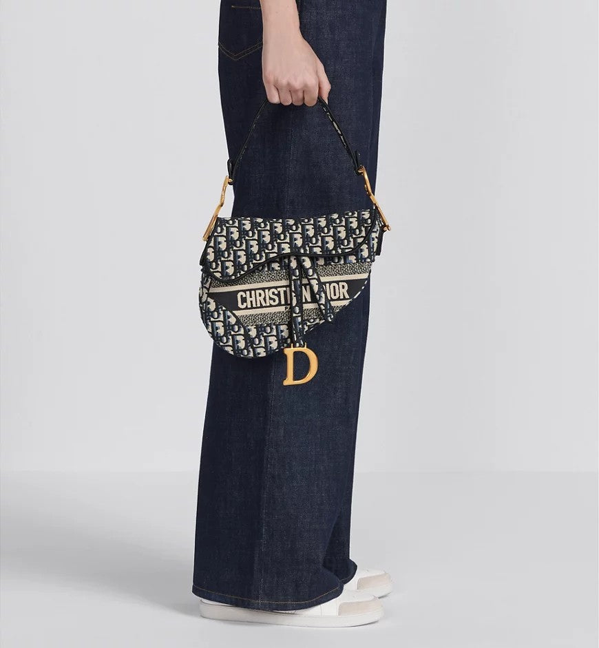 CHRISTIAN DIOR SADDLE BAGS 
BLUE DIOR OBLIQUE EMBROIDERY